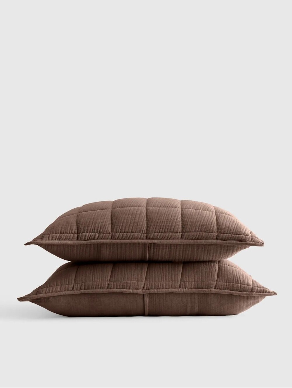 NWOT Quince Organic Cotton Gauze Box Quilt Sham Set KING Chocolate Brown Quilted
